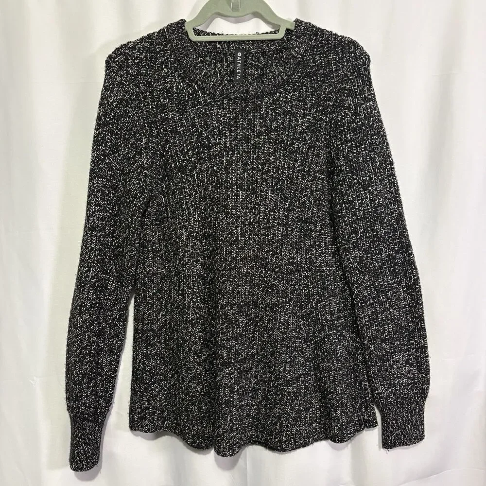 Athleta Sierra Crew Black/White Marled Wool Blend Knit Sweater Size Medium